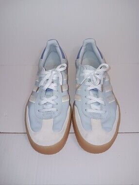 ADDIAS SAMBA BLUE METALLIC GUM SOLE SNEAKERS WOMENS 8"